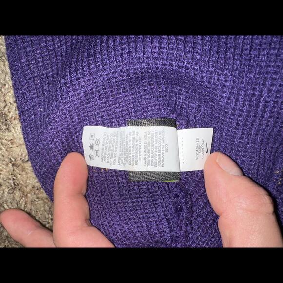 Nike LSU Tigers Purple Sideline Logo Cuffed Knit Hat with Pom Sample - Picture 6 of 11